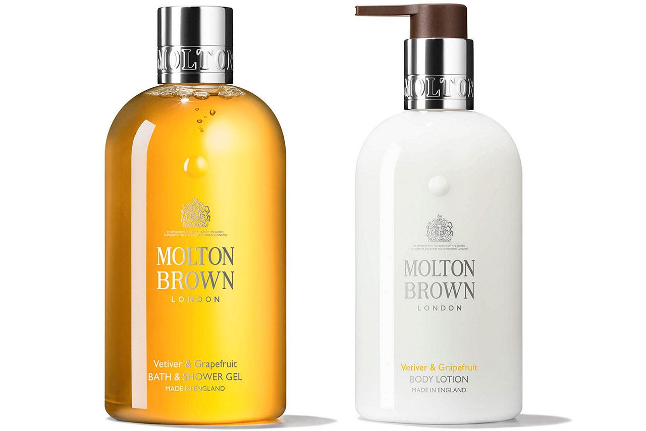 Molton Brown Vetiver & Grapefruit Body Wash and Body Lotion.